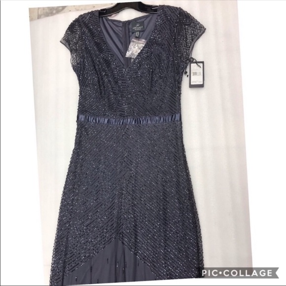Adrianna Papell charcoal beaded cap sleeve dress - Picture 7 of 8